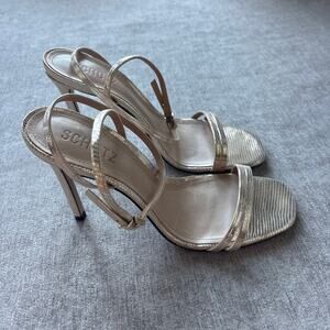 Schutz Altina Metallic Embossed Gold Leather Heels